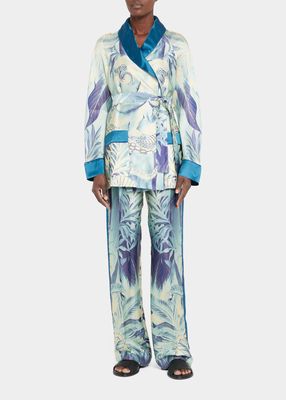 Palm-Print Silk Tie Jacket