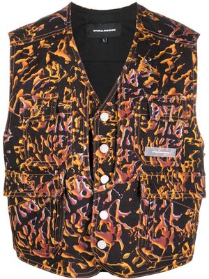 Palmer abstract-print cotton waistcoat - SEPIA BLACK/ORANGE