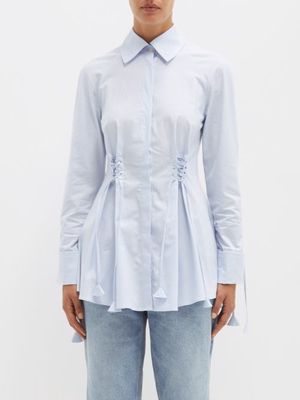 Palmer//harding - Sutured Organic-cotton Oxford Shirt - Womens - Light Blue