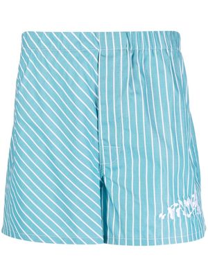 Palmer logo-print striped cotton shorts - Blue