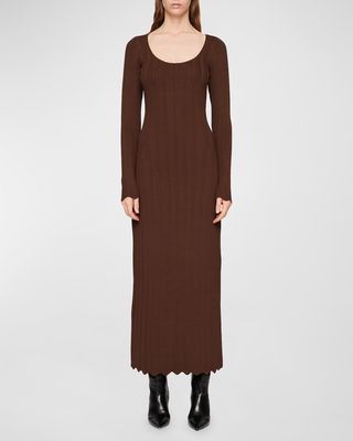 Palmer Scallop-Trim Knit Midi Dress
