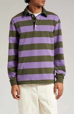 PALMES Colt Stripe Organic Cotton Rugby Shirt in Purple-Green