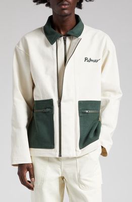 PALMES Double Zip Organic Cotton Twill Jacket in Off-White