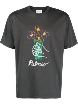 PALMES floral-print organic cotton T-shirt - Grey