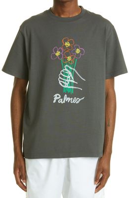 PALMES Flowers Organic Cotton Graphic Tee in Grey