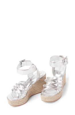 Paloma Barcelo Nimi Ankle Strap Espadrille Platform Wedge Sandal in Silver
