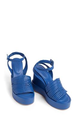 Paloma Barcelo Nolan Ankle Strap Platform Wedge Sandal in Blue