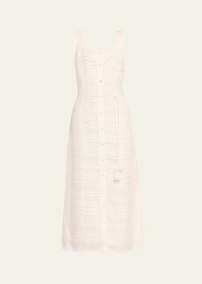 Paloma Square-Neck Sleeveless Linen Midi Dress