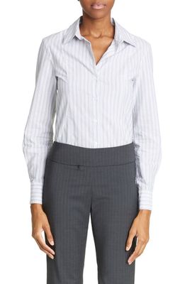 Paloma Wool Line Stripe Bishop Sleeve Cotton Button-Up Shirt in Grey