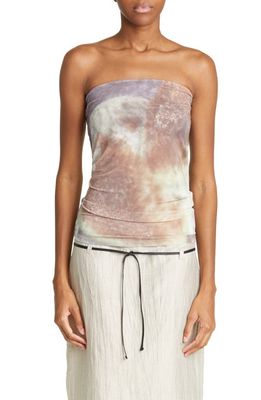 Paloma Wool Postre Abstract Print Strapless Knit Top in C/223 Dark Mauve