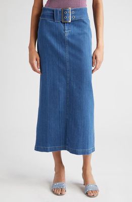 Paloma Wool Viri Belted Denim Midi Skirt in Blue