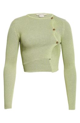 Paloma Wool Zaha Asymmetric Long Sleeve Organic Cotton Rib Top in Willow Green