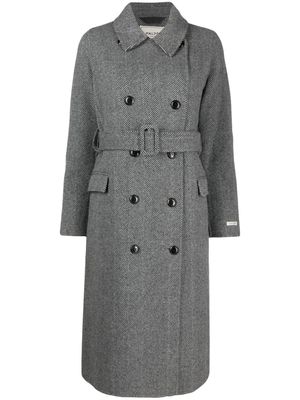 Paltò herringbone double-breasted wool blend coat - Black