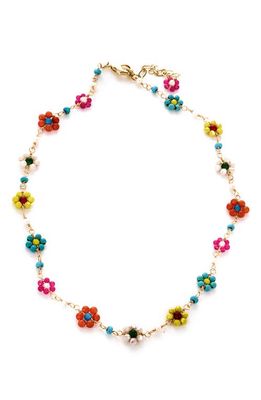 Panacea Bead Flower Station Necklace in Gold