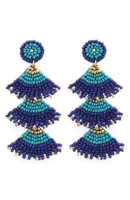 Panacea Beaded Fan Drop Earrings in Blue 