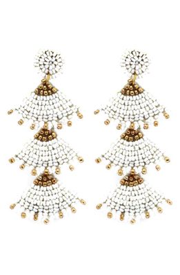 Panacea Beaded Fan Drop Earrings in White 