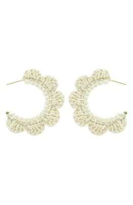 Panacea Beaded Scallop Hoop Earrings in White