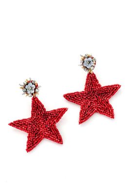 Panacea Beaded Star Drop Earrings in Red