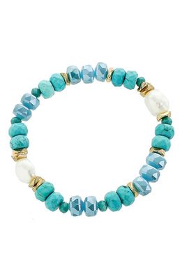 Panacea Genuine Pearl & Howlite Beaded Stretch Bracelet in Turquoise
