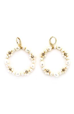 Panacea Genuine Pearl Hoop Earrings in White