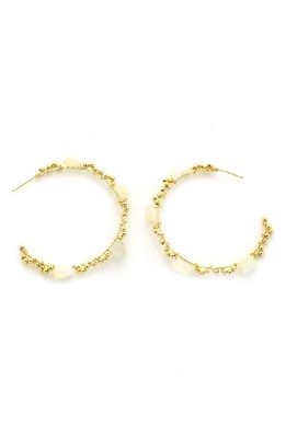 Panacea Gold Bead & Stone Hoop Earrings in White