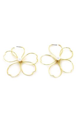Panacea Imitation Pearl Center Wire Flower Earrings in Gold/white
