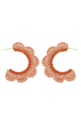 Panacea Scallop Crochet Hoop Earrings in Peach