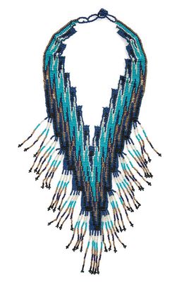 Panacea Seed Bead Statement Necklace in Blue