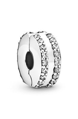 PANDORA Double Lined Pavé Clip Charm in Silver