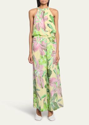 Panko Floral-Print Jumpsuit with Open Back