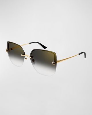 Panther Rimless Metal Alloy Butterfly Sunglasses
