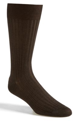 Pantherella Cotton Blend Mid Calf Dress Socks in Dark Brown Mix