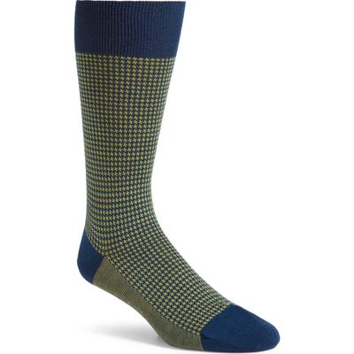 Pantherella Highbury Houndstooth Dress Socks in Dark Blue 