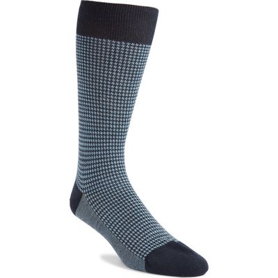 Pantherella Highbury Houndstooth Dress Socks in Light Blue/Navy 