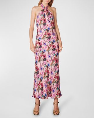 Paola Floral-Print Crossover Halter Maxi Dress