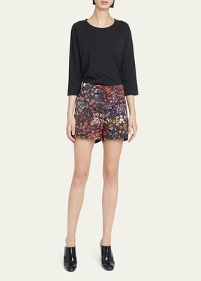 Paolina Floral-Print Tailored Shorts