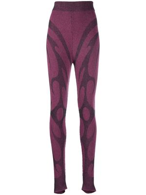 Paolina Russo Flame-print ribbed-knit leggings - Pink