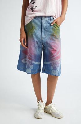 Paolina Russo Printed Denim Bermuda Shorts in Blue Denim /Rainbow 