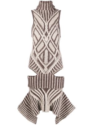 Paolina Russo Warrior knitted cut-out detail dress - Neutrals
