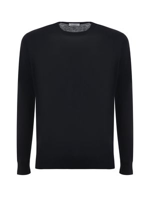 Paolo Pecora Black Crew-neck Sweater In Cotton And Silk Blend