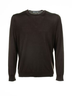 Paolo Pecora Brown Crew-neck Sweater In Cotton And Silk