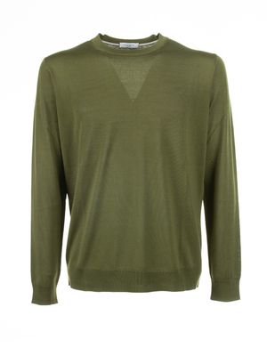 Paolo Pecora Green Crew-neck Sweater In Cotton And Silk