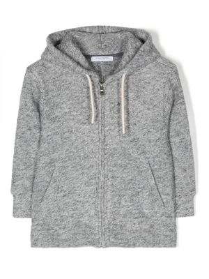 Paolo Pecora Kids logo-patch knitted drawstring hoodie - Grey