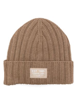 Paolo Pecora Kids logo-patch ribbed-knit beanie - Neutrals