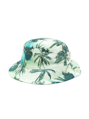 Paolo Pecora Kids palm tree-print bucket hat - Green