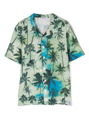 Paolo Pecora Kids palm tree-print linen blend shirt - Green