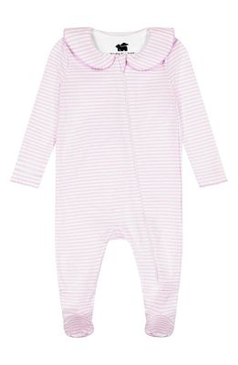 Paper Cape Peter Pan Collar Fitted Pima Cotton One-Piece Pajamas in Light Pink Stripe