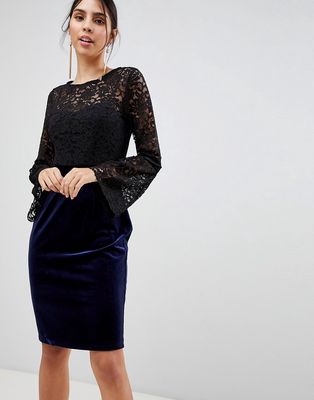 Paper Dolls Long Sleeve Lace Pencil Dress-Black