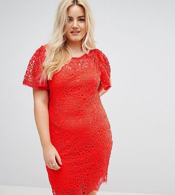 Paper Dolls Plus Short Sleeve Crochet Lace Dress-Orange