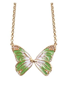 Papilio 14K Yellow Gold, Enamel & 0.21 TCW Natural Diamond Butterfly Pendant Necklace